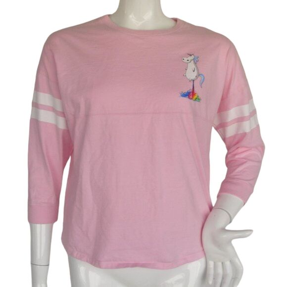 CANDYTOPIA Tshirt, L, Unicorn Pooping, Pink Football Jersey - Picture 1 of 7